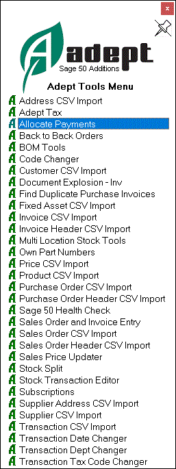 Adept Tools Menu