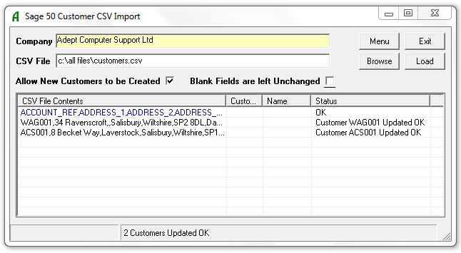 Customer CSV Import