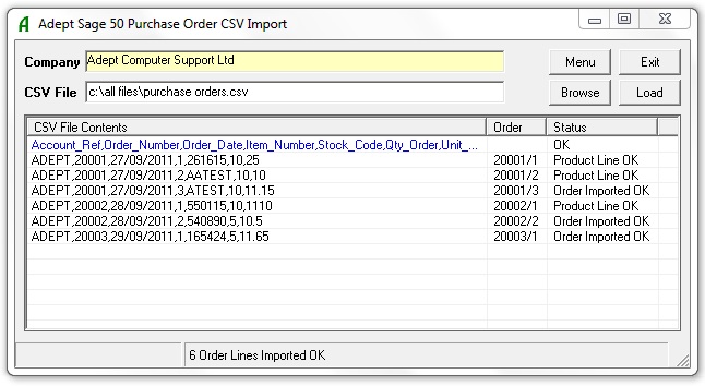 Purchase Order CSV Import