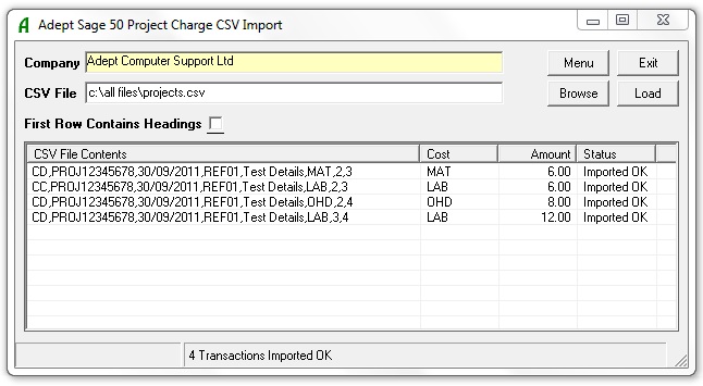 Project Charge CSV Import